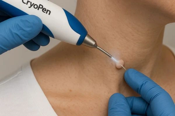 Person receiving Cryotherapy skin tag removal Isle of Dogs