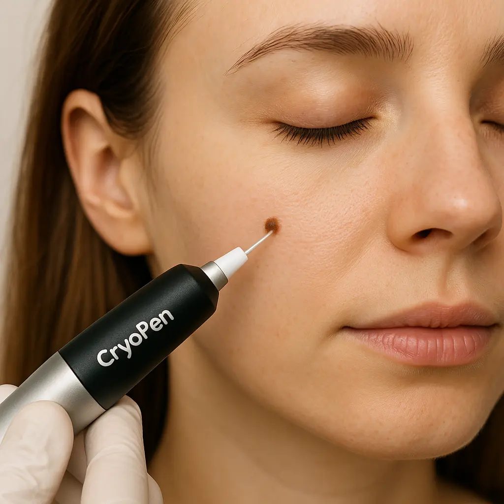 woman receiving facial mole removal Isle of Dogs using cryopen